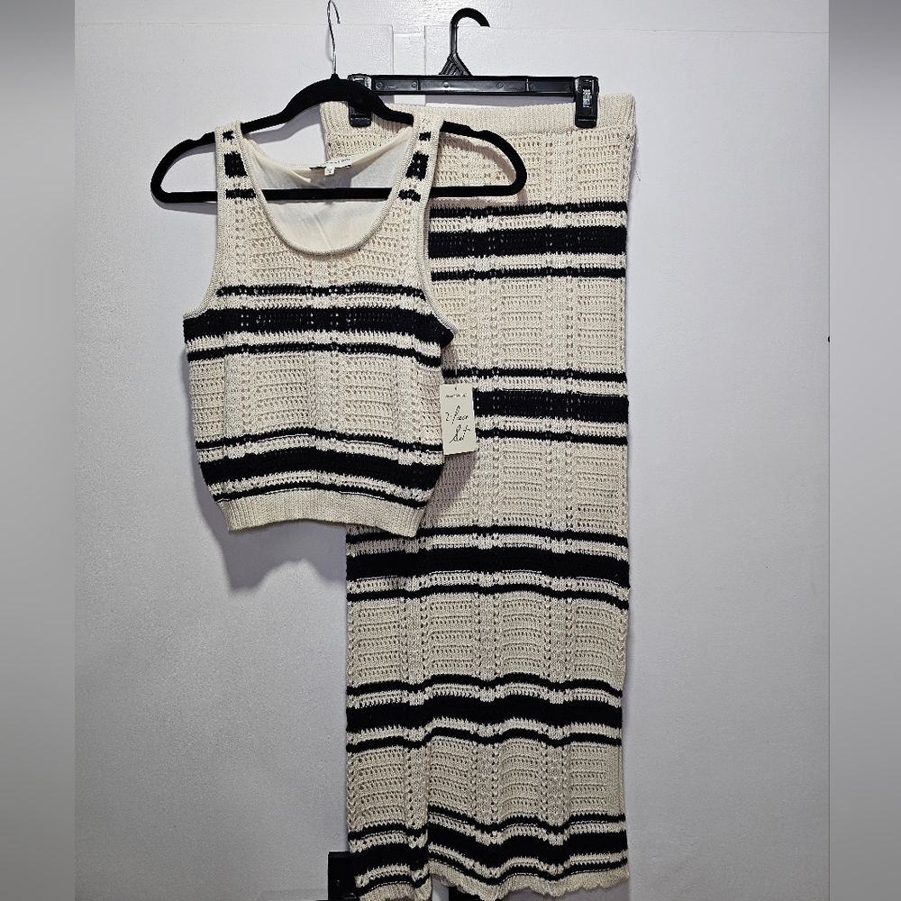 NWT Freshman 1996 Striped Crochet Knit Tank and Maxi Skirt Set, Medium